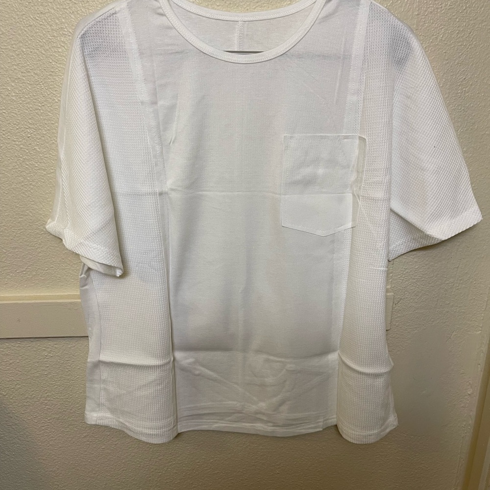 Women's White Short Sleeve Textured Grid Tee